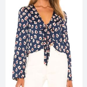 BCBG Generation Women's  Bow Front Bell Sleeved Cropped Floral Top - Size Medium